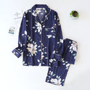 New spring and autumn long-sleeved trousers ladies pajamas set viscose cardigan butterfly flower simple thin home service summer