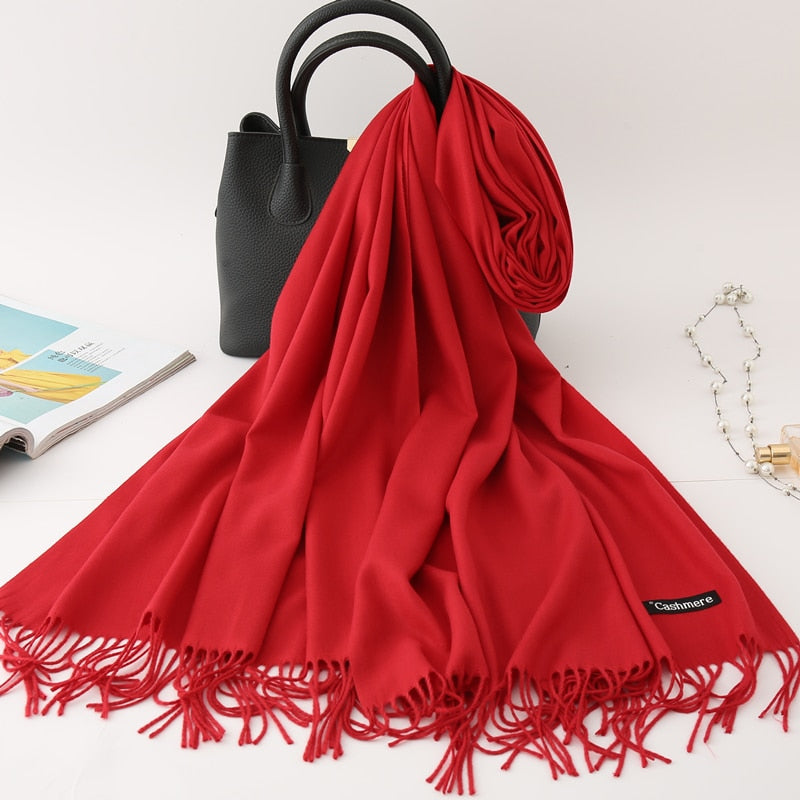 2022 Winter Scarf Solid Thick Women Cashmere Scarves Neck Head Warm Hijabs Pashmina Lady Shawls And Wraps Bandana Tassel