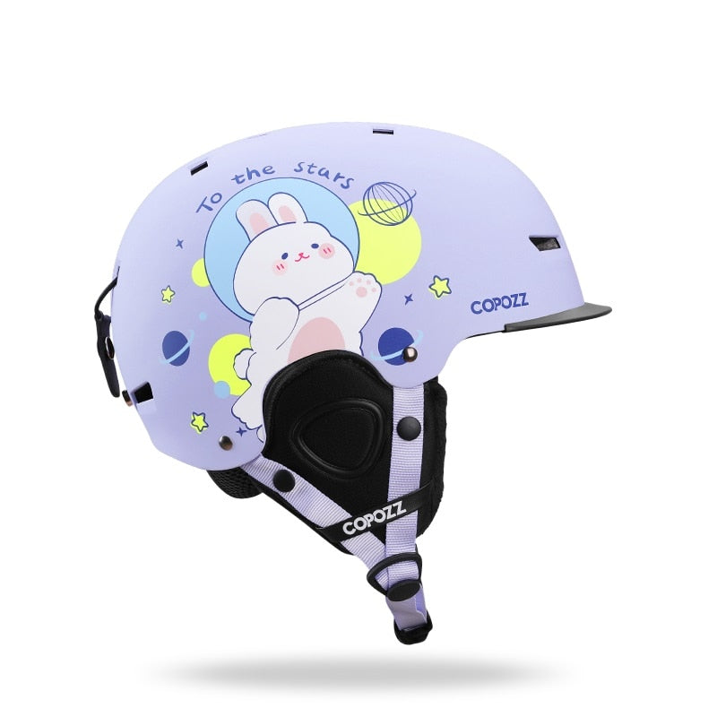 COPOZZ Cartoon Kinder Kinder Skihelm Integral geformter Outdoor-Sportschutz Snowboardhelm Damen Skiausrüstung