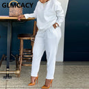 Women Two Piece Solid Tracksuits Long Sleeve O Neck Shirt &amp; Casual Slim Pants Set