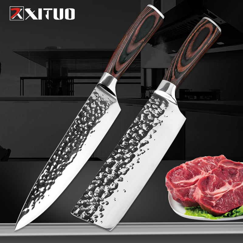 XITUO cuchillo de cocina Chef 8 pulgadas 7 "cuchillos de acero inoxidable Sushi carne Santoku japonés 7CR17 440C cuchillo de cocina de alto carbono