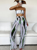 Three Pieces Tie Dye Bandeau Bikini Women Swimsuit with Ruffle Beach Pants 2022 Summer Beach Bathing Suit Bikini Set