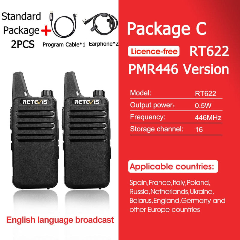 RETEVIS 2 uds Mini Walkie Talkie PMR 446 Radio portátil de dos vías ht PTT Walkie-talkies RT622 Radio portátil para Hunting Cafe RT22