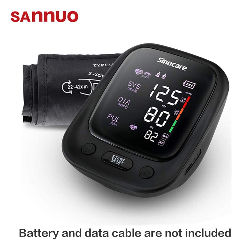 Sannuo Sinocare Blutdruckmessgerät Medizinische Gesundheit Automatisches Oberarm-Digital-Display mit Hintergrundbeleuchtung BP-Herzfrequenz-Puls