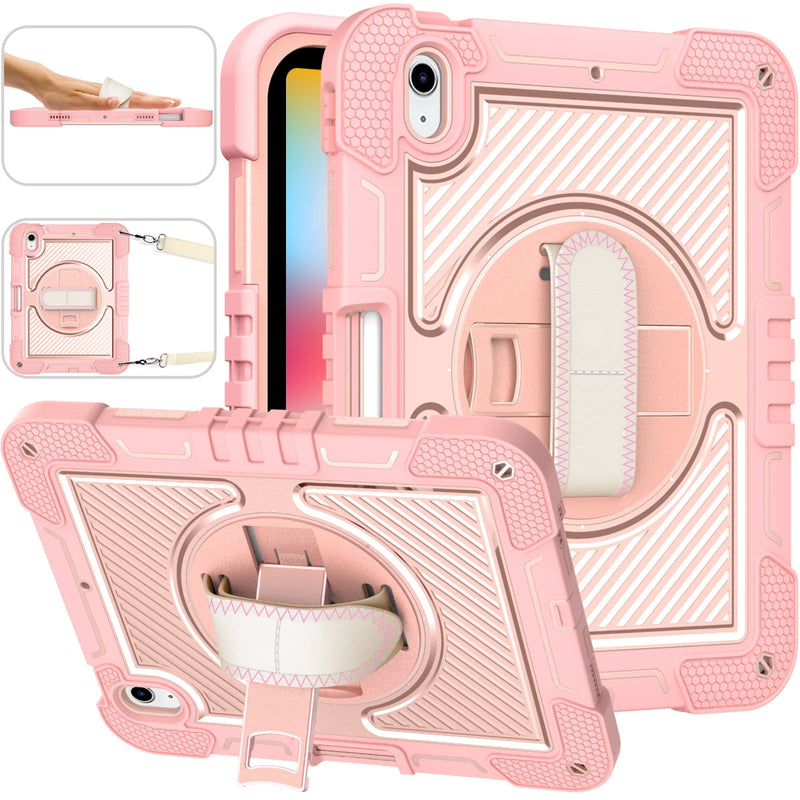 for iPad 10th Generation Case 10.9&quot; 2022, with Pencil Holder/360 Rotation Stand/Hand Strap, Heavy Duty Shockproof Rugged Cover