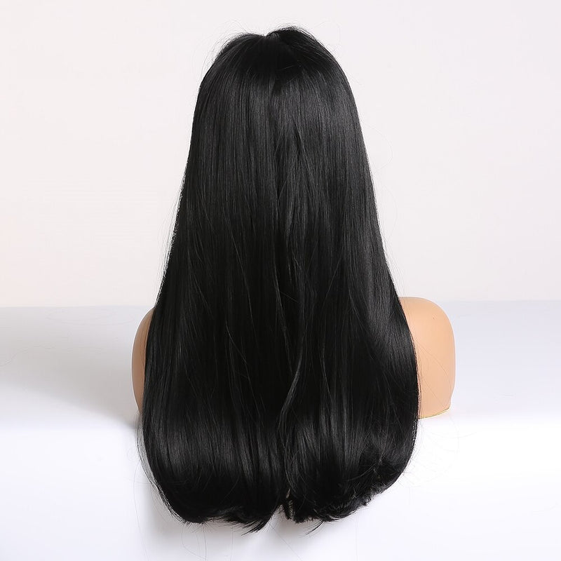 HENRY MARGU Long Straight Black Synthetic Wigs With Bangs Natural Fake Hairs for Women Afro Heat Resistant Cosplay Daily Wigs