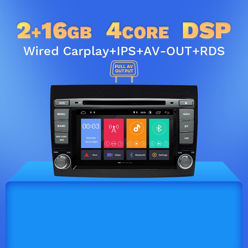 Wireless Carplay Android 11 2 Din Car DVD Player For Fiat/Bravo 2007 2008 2009 2010 2011 2012 GPS Navigation Auto Radio DSP IPS