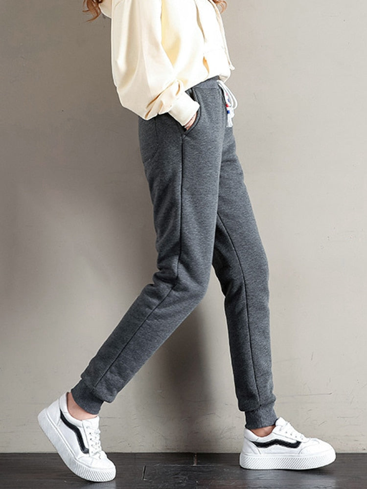 OUMENGKA Women Winter Thick Lambskin Cashmere Pants Warm Female Casual Cotton Pants Loose Harlan Long Trousers S-5XL 3XL 4XL