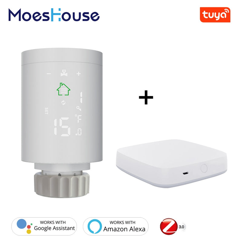 Actuador de radiador Moes ZigBee3.0, válvula termostática programable, controlador de temperatura Tuya 2MQTT Alexa Google Voice Smart App