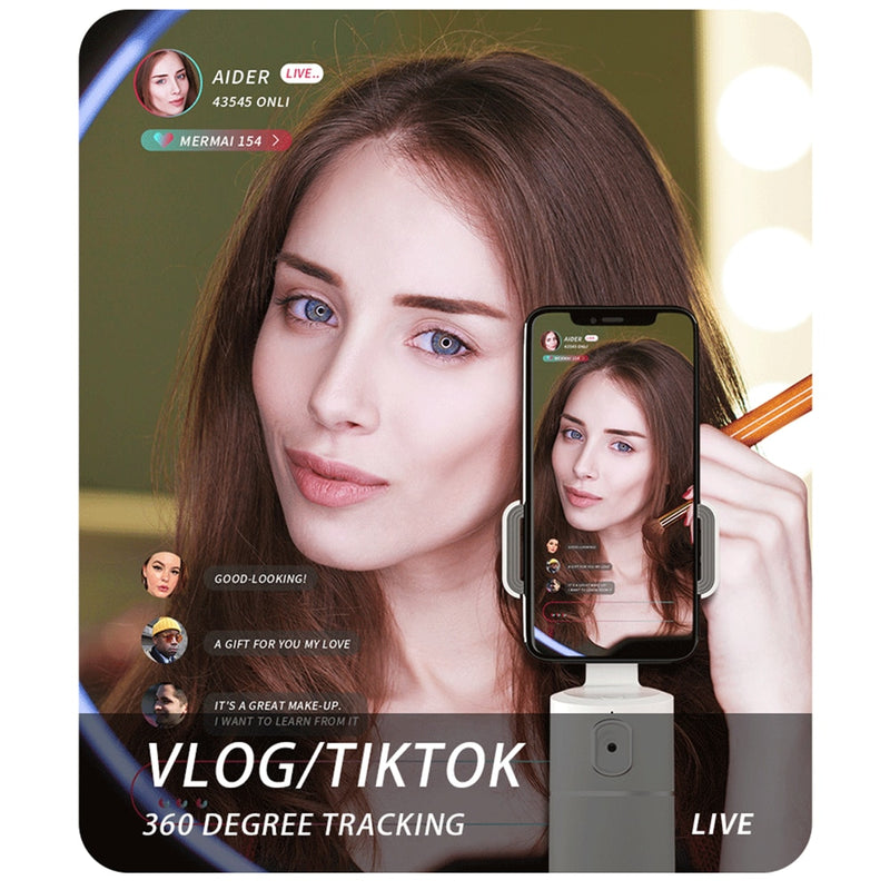 Auto Face Tracking Gimbal Phone Vlog Asistente de video en vivo Selfie Stick Trípode 360 ​​° Rotación Estabilizador Trípode para teléfono inteligente