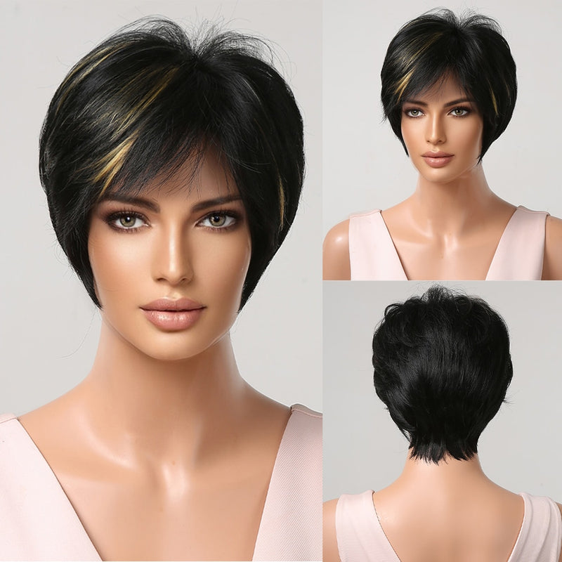 EASIHAIR Blonde Ombre Short Wigs Synthetic Hair Wigs for Women Natural Futura Hair With Bangs Daily Wigs Heat Resistant