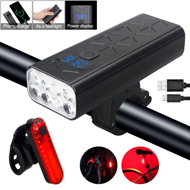 Lámpara de bicicleta con batería de 10000 mAh, 5000LM, carga USB brillante, faro delantero para manillar, 2 LED/3 LED/5 LED/8, luz LED para bicicleta para ciclismo