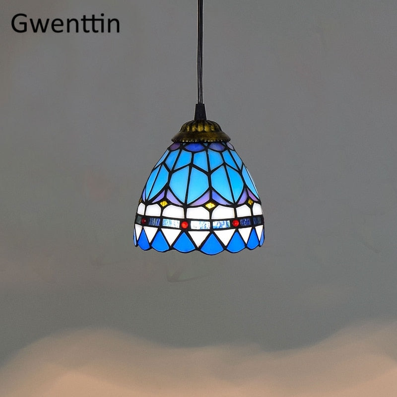 Luces colgantes Tiffany Vintage, lámpara colgante de vidrieras barrocas mediterráneas, accesorios de iluminación Led para cocina, decoración de loft para el hogar
