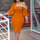 African Ladies Dresses Elegant Wrist High Waist V Neck Vintage For Work Office Business Fashion Slim Vestidos Dress Midi 2023