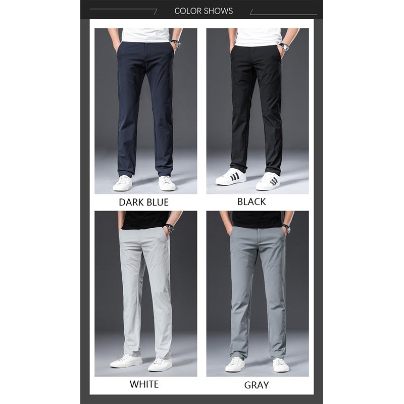 BROWON Classic High Quality Men Trousers Spring Summer Midweight Solid Color Straight Trousers Male Full Length Casual Pants Men