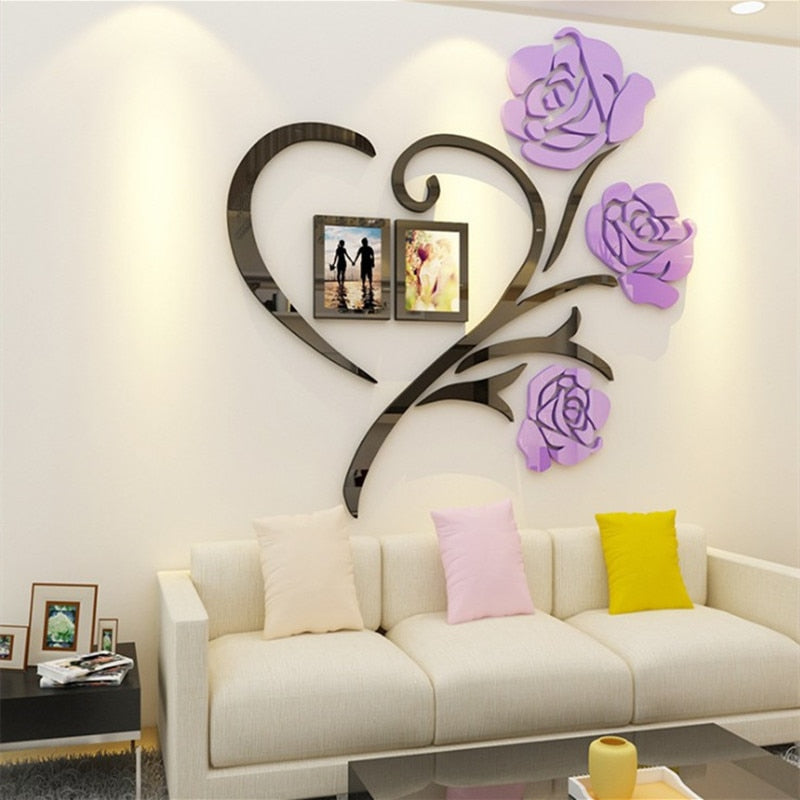 3 Größe Multi-Piece Rose Blumenmuster 3D Acryl Dekoration Wandaufkleber DIY Wand Poster Bilderrahmen Home Schlafzimmer Wallstick