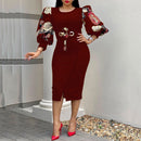 African Ladies Dresses Elegant Wrist High Waist V Neck Vintage For Work Office Business Fashion Slim Vestidos Dress Midi 2023