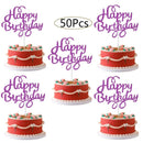 50Pcs Happy Birthday Cake Toppers Glitter Cardstock Baby Shower Kids Party Favors Decorations Cake Decoration Supplies