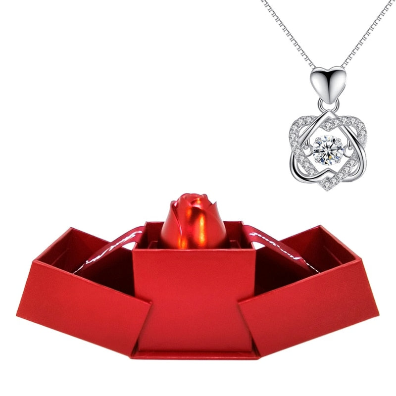 Rose Holder Eternal Love Necklace Set Romantic Rhombus Zircon Pendant With Immortal Valentines&