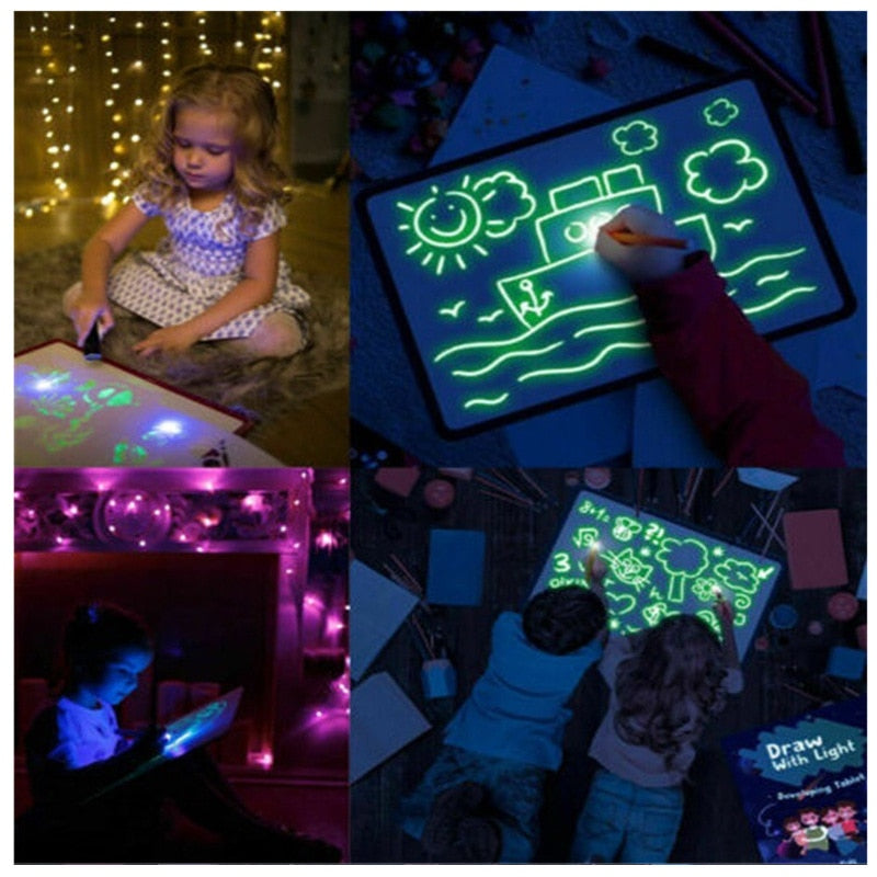 A3 A4 A5 Magic Luminous Drawing Board Draw With Light-Fun Sketchpad Board Fluorescent Pen Russian English Light Up Draw Toys