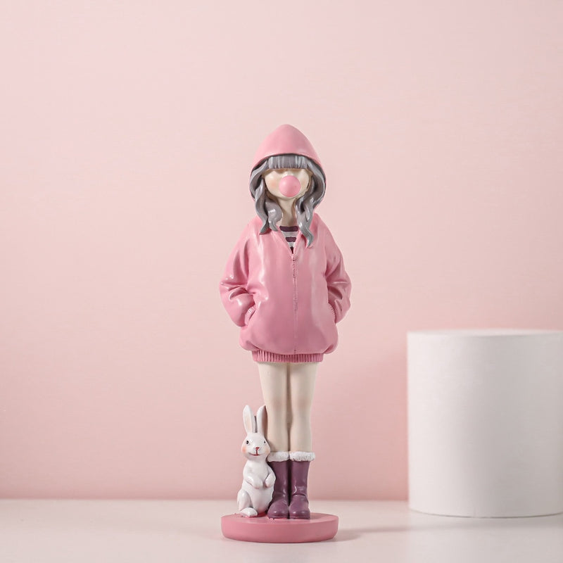 Modern Fashion Balloon Girl Figurines Sweet Pink Girls For Room Decor,Chic Distinctive Bithday Gift for Girl,Home Interior Decor