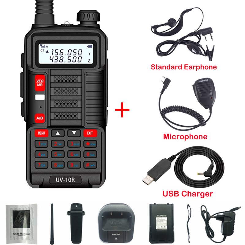 BaoFeng Walkie Talkie UV 10R V2 Two Way CB Radio Transmitter Long Range UV-10R 128CH VHF UHF 136-174Mhz 400-520Mhz Dual Band