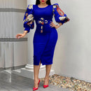 African Ladies Dresses Elegant Wrist High Waist V Neck Vintage For Work Office Business Fashion Slim Vestidos Dress Midi 2023