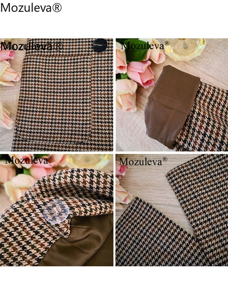 Mozuleva Korean Plaid Women Work Blazer Jacket Casual Double-breasted Sashes Suit Jacket Female 2022 Slim Female Blazer Outwear