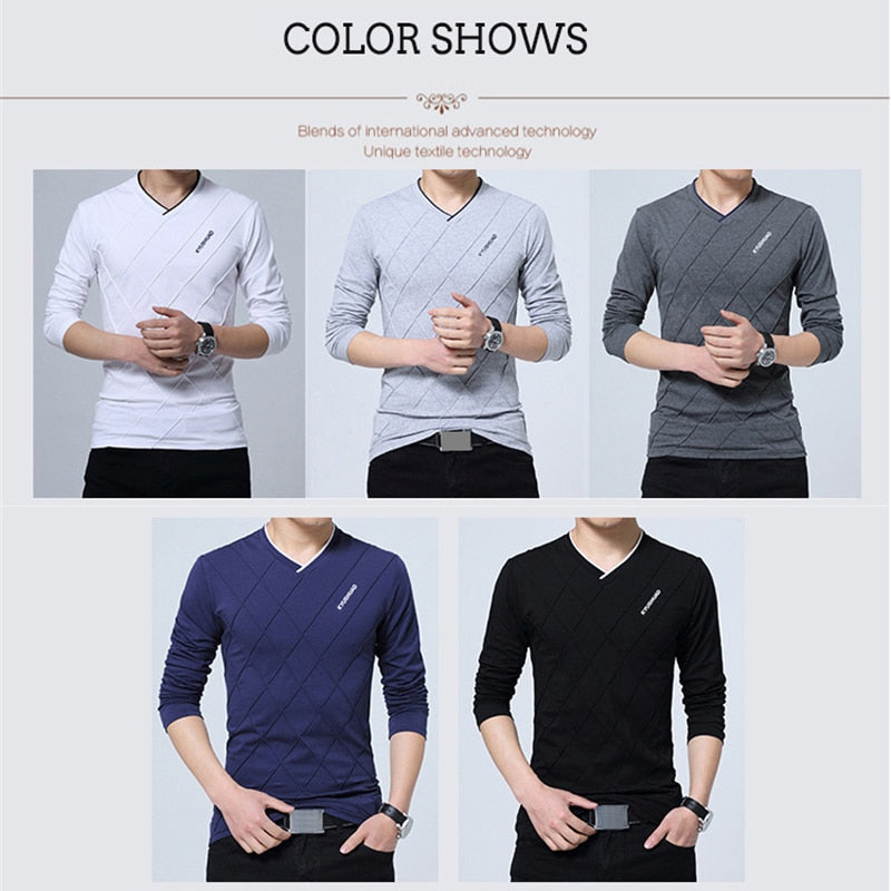 TFETTERS Mode Herren T-Shirt Slim Fit Custom T-Shirt Knitter Design Lang Stilvolles Luxus V-Ausschnitt Fitness T-Shirt T-Shirt Homme