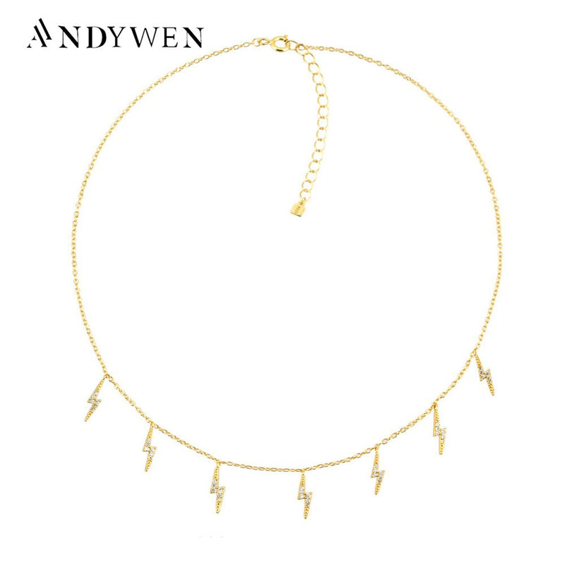 ANDYWEN 925 Sterling Silver Gold Lighting Zircon Charm Choker Women Luxury Chain Necklace 2020 Fine Jewelry Rock Punk Party Jewe