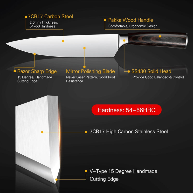 Mokithand Küchenmesser-Set Professionelle japanische Kochmesser 7CR17 High Carbon Edelstahl Fleisch Santoku Schälmesser