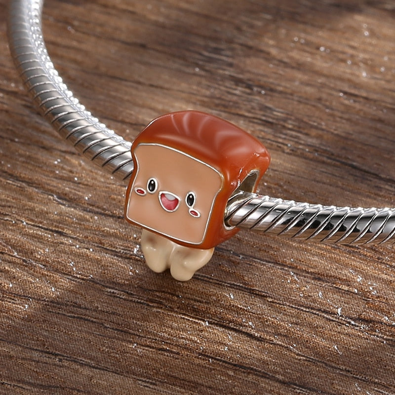 Silver 925 Desserts Delicious Lovely Food Series Charms Pendant Hamburger Egg Bead Charms Jewelry Making Fit DIY Silver Bracelet