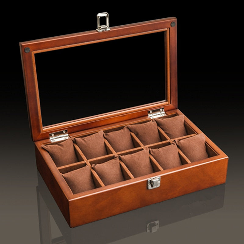 3/5/8/10/12 Slots Wood Watch Box Organizer New Coffee Watch Holder With Glass Window Mens Watch Storage Box Gift Case