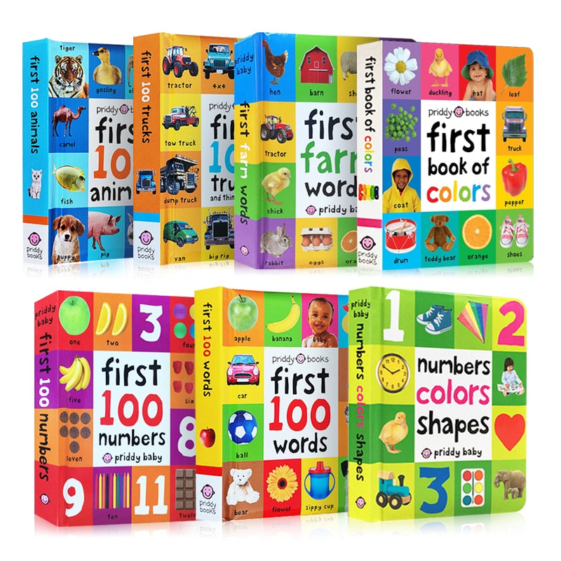 First 100 Animals Words Book for Kids Early Education Hardcover Board Book Baby Learning English Picture Books Montessori Toys