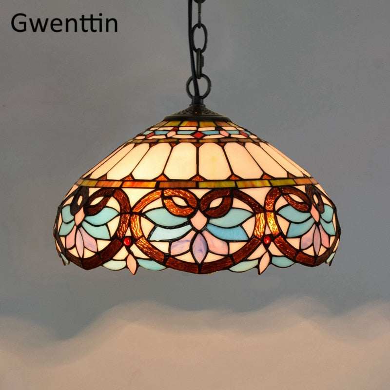 Luces colgantes Tiffany Vintage, lámpara colgante de vidrieras barrocas mediterráneas, accesorios de iluminación Led para cocina, decoración de loft para el hogar