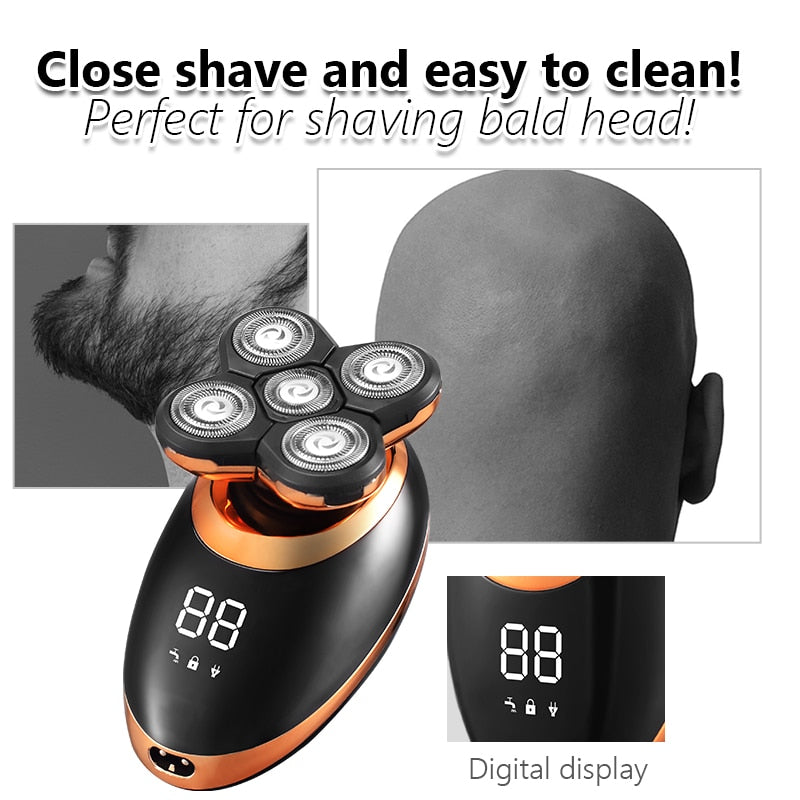 Afeitadora eléctrica para hombres, recortadora de pelo de barba, maquinilla de afeitar eléctrica 5D flotante, cinco cabezales de hoja, recortadora de pelo de nariz eléctrica, pantalla LCD