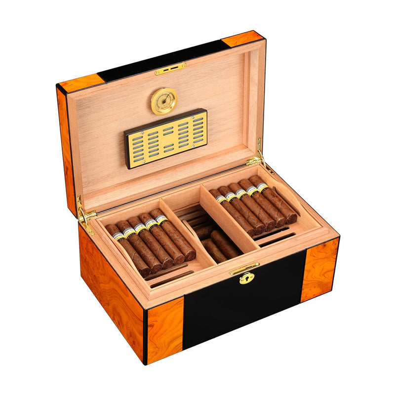 Large Capacity Humidor Cigar Box Cedar Wood Cigar Case Glossy Piano Finish Cigar Humidor Box W/ Humidifier Hygrometer