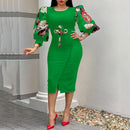 African Ladies Dresses Elegant Wrist High Waist V Neck Vintage For Work Office Business Fashion Slim Vestidos Dress Midi 2023