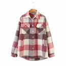 Autumn Winter Plaid Jackets Wool Blend Coat Fashion Button Thick Vintage Casual Office Warm Overshirt Ladies Outwear Chic Tops