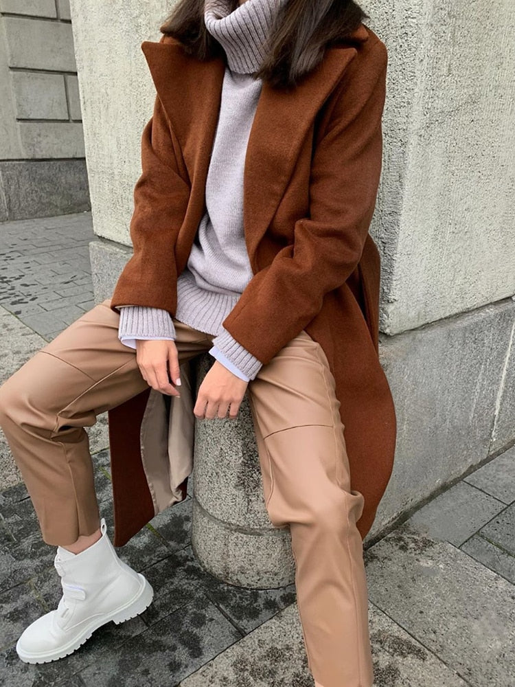 WOTWOY High Waist Spliced Loose Leather Pants Women Autumn Solid Drawstring PU Leather Trousers Women Straight Pants Female 2021