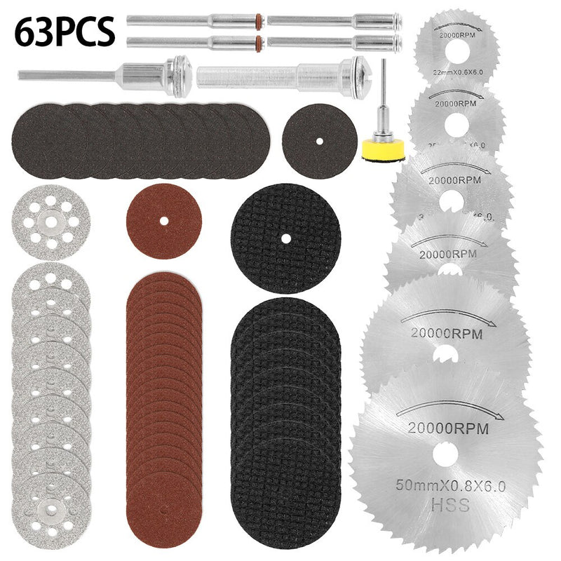 32/63pcs Cutting Tool Saw Blades for Dremel Metal Cutter Power Tools Rotary Tool Wood Cutting Discs Drill Mandrel Cutoff