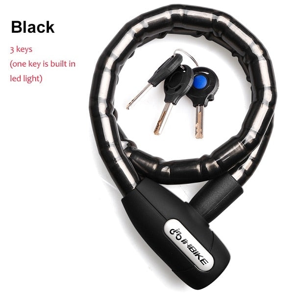 Candado de bicicleta INBIKE, candado de Cable antirrobo de 0,85 m, resistente al agua, para ciclismo, motocicleta, ciclo MTB, candado para bicicleta con llave iluminada CB106