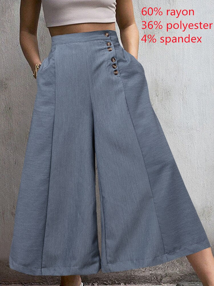 Celmia Frauen Hohe Taille Gestreifte Hose 2022 Mode Retro Weite Beinhose Sommer Lässige Knöpfe Lose Elegante Party Pantalones