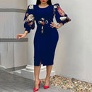 African Ladies Dresses Elegant Wrist High Waist V Neck Vintage For Work Office Business Fashion Slim Vestidos Dress Midi 2023
