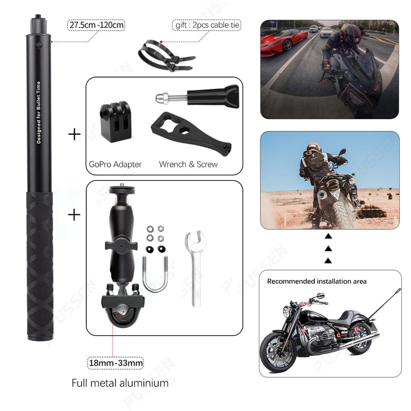 TUYU motocicleta 3ª persona vista Invisible Selfie Stick para GoPro Max Hero11 Insta360 One X3 X2 OneR cámara RAM accesorios de montaje