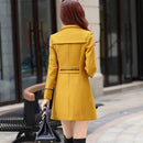 FTLZZ Women Wool Blend Warm Long Coat Size Female Slim Fit Lapel Woolen Overcoat Autumn Winter  Cashmere Outerwear