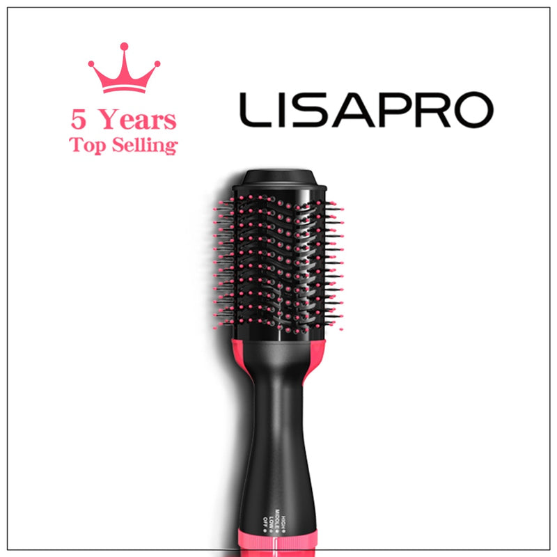 LISAPRO Hot Air Brush &amp;One-Step Hair Dryer  &amp;Volumizer 1000W Blow Dryer Soft Touch Pink Styler Gift&amp;Hair Curler Straightener