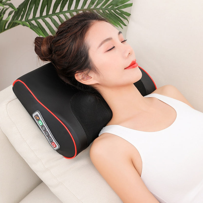 Almohada de masaje eléctrica de cabeza 8D, masajeador de cuello con calefacción infrarroja, masajeador Shiatsu multifuncional para el hogar y el coche, máquina de relajación corporal