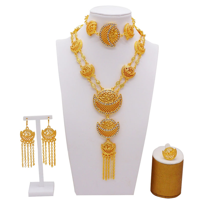 Dubai Schmuck Sets Gold Farbe Halskette &amp; Ohrring Set für Frauen Afrikaner Frankreich Hochzeit Schmuck Äthiopien Brautgeschenke