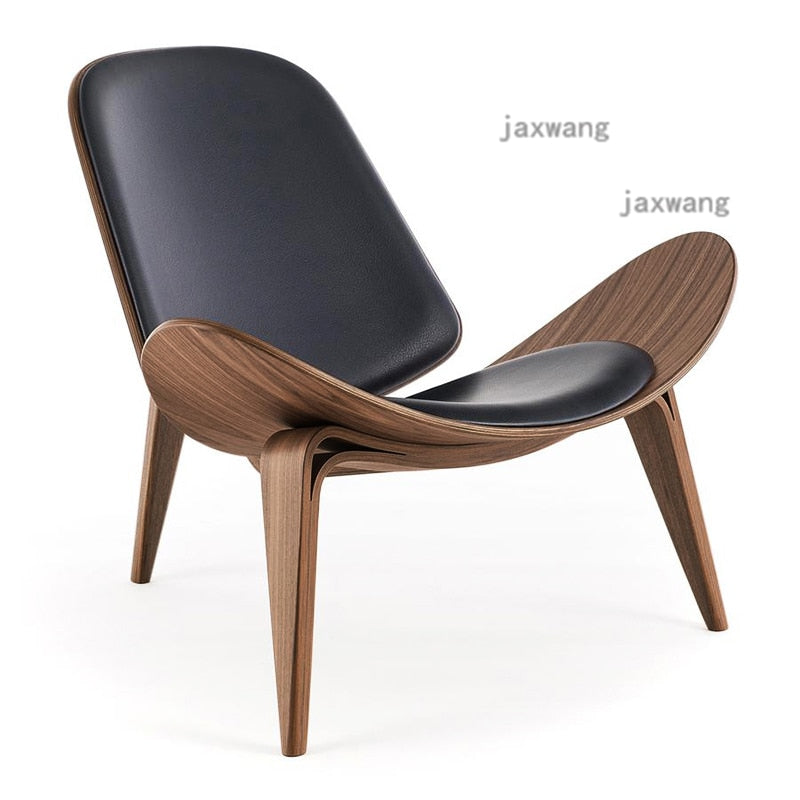 Sillas de sala de estar con respaldo de madera maciza nórdica, sillón de ocio perezoso, muebles para el hogar, silla de cuero moderno para sofá individual